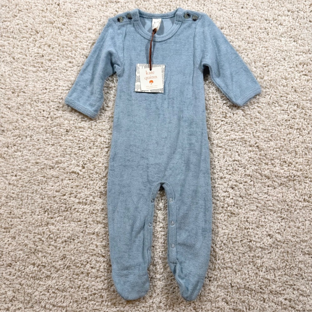 NWT Kate Quinn Organic Cotton Blue Terry Cloth Footed Sleeper 6-9M Minimalist